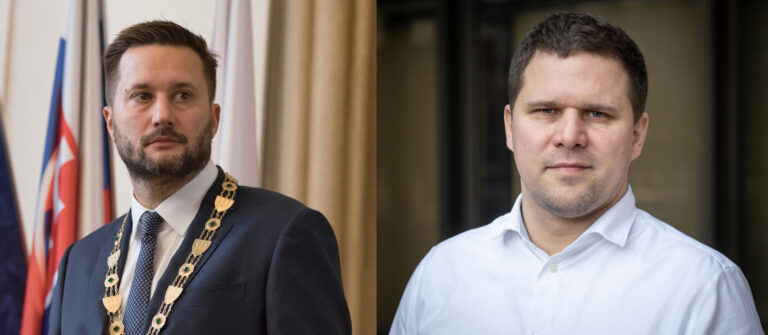 Primátor Matúš Vallo a starosta Petržalky Ján Hrčka. FOTO: TASR/Pavel Neubauer a MČ Petržalka