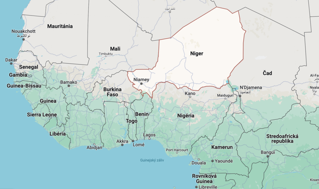 Mapa Nigeru v rámci regiónu (reprofoto). Zdroj: Googlemaps